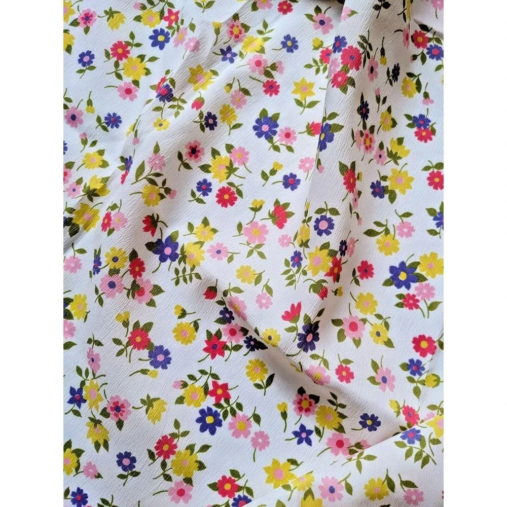 Vintage 1960's Cute Cherry Floral Crepe Fabric Multicolor Daisy Retro 45